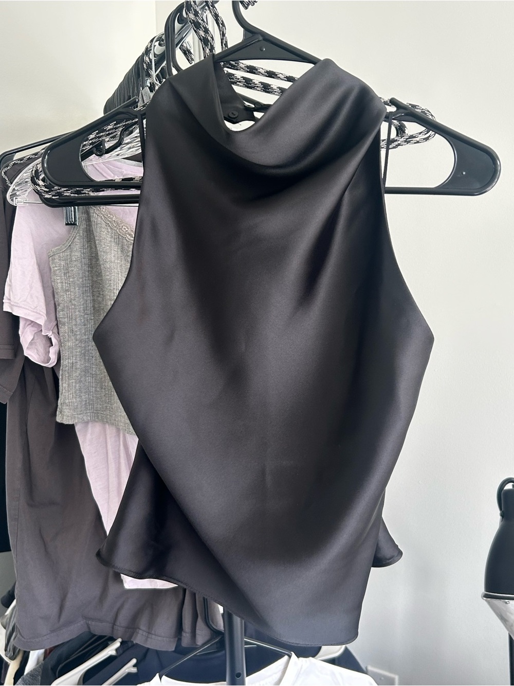 Zara Black Satin Cowl Neck Halter Camisole